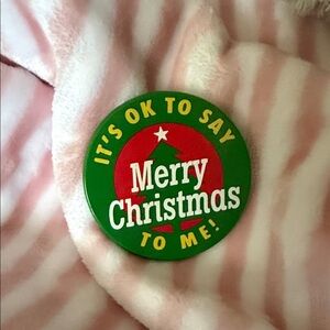 Merry Christmas Green Holiday Button Pin